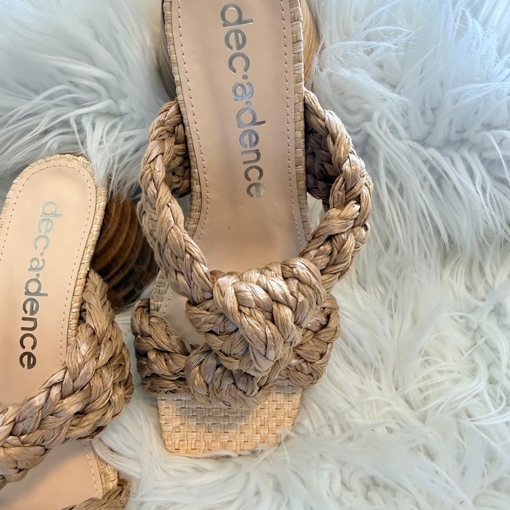 DDecadence Woven Raffia Knot Sandals Natural Braided Slide Brazil Size 6 - Picture 2 of 9